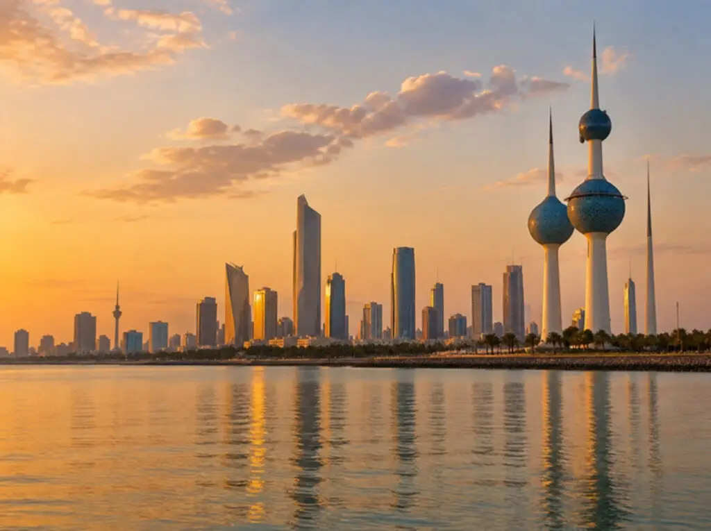 Kuwait City skyline at golden hour